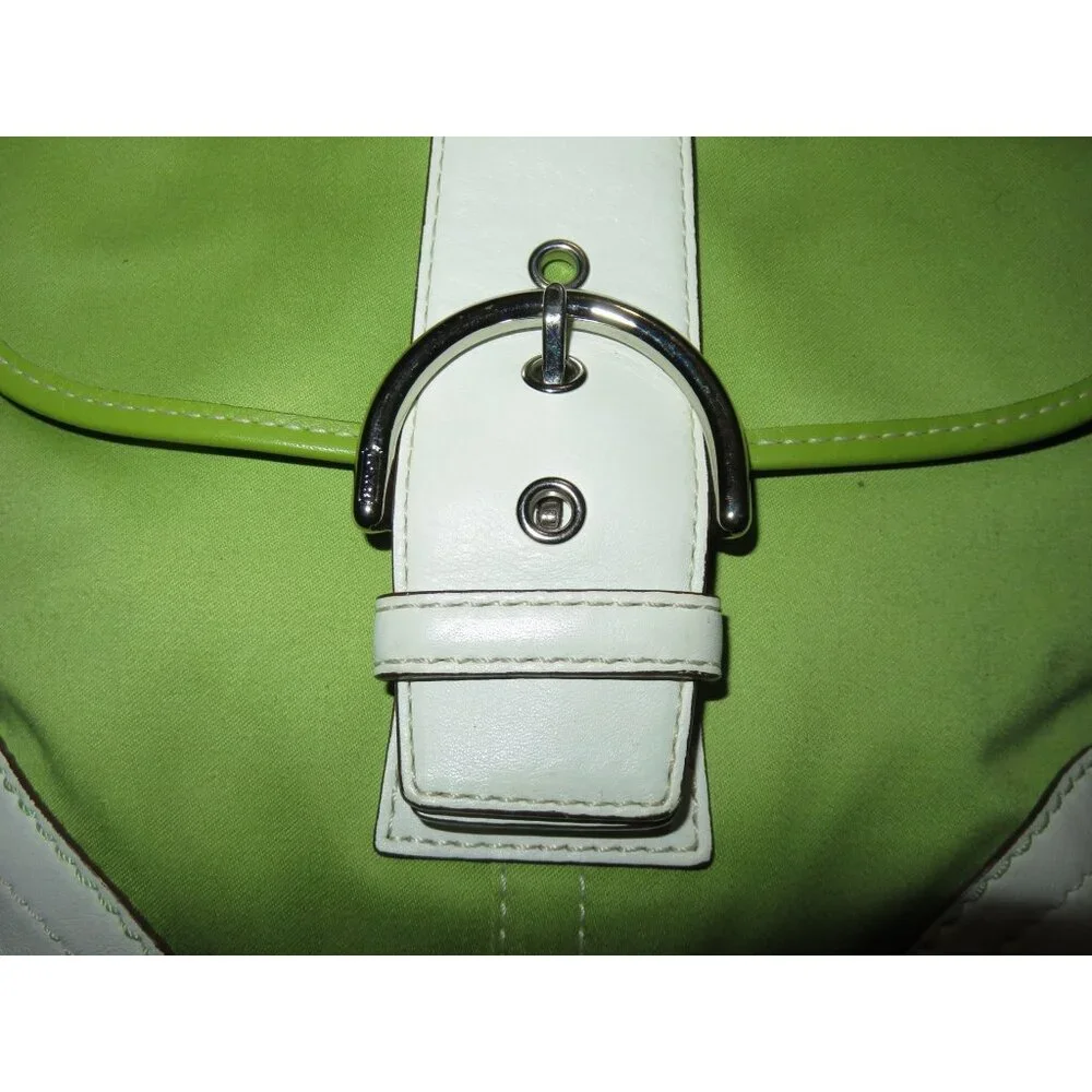 Coach 2006 Vintage Y2K Green & White Soho Twill & Leather Mini Tote